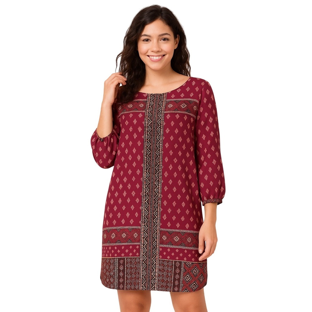 LOFT Petite Dress PM Multicolor Boho Aztec Pullover Button Cuff Lightweight Chic